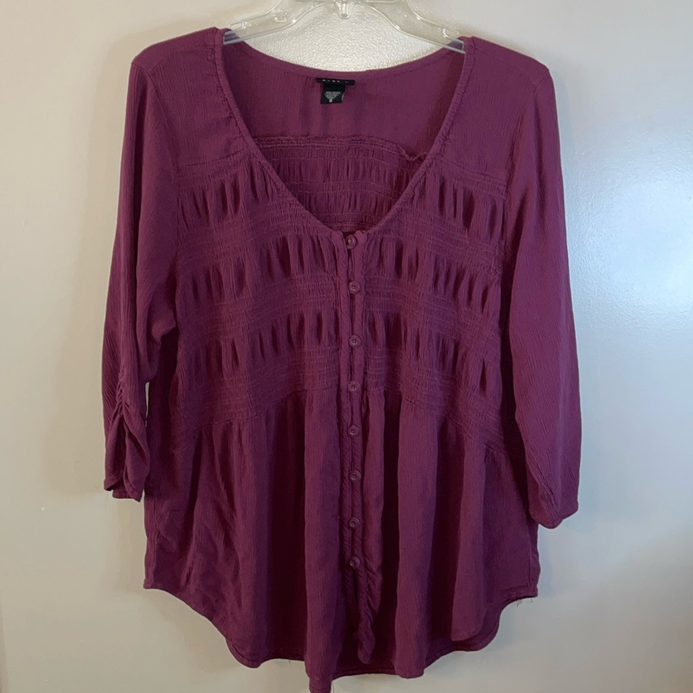 Purple crepe material 3/4 length sleeve top
